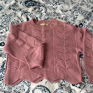 Talbots Dusty Rose Openwork Crewneck Sweater